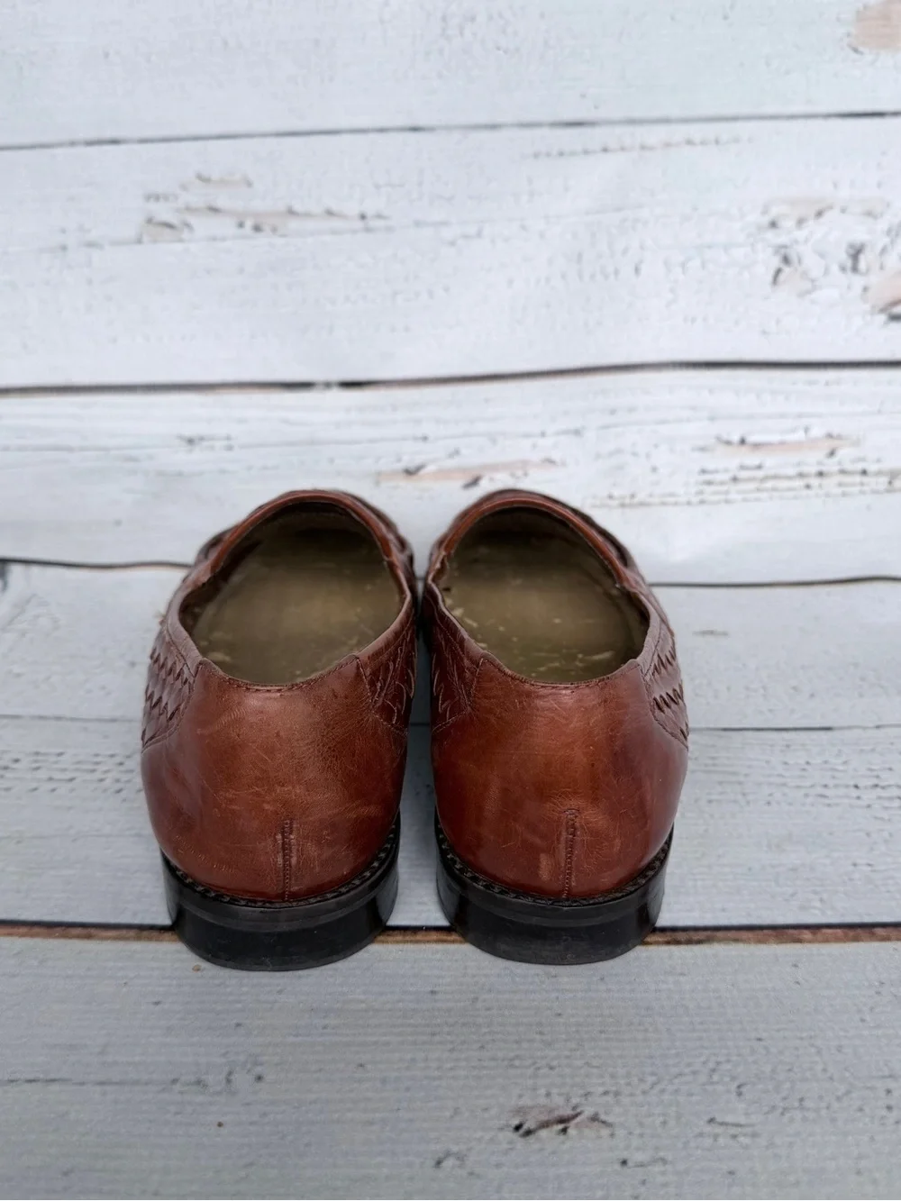 Vintage Pappagallo Brown Woven Leather Penny Loafers - Size 5.5